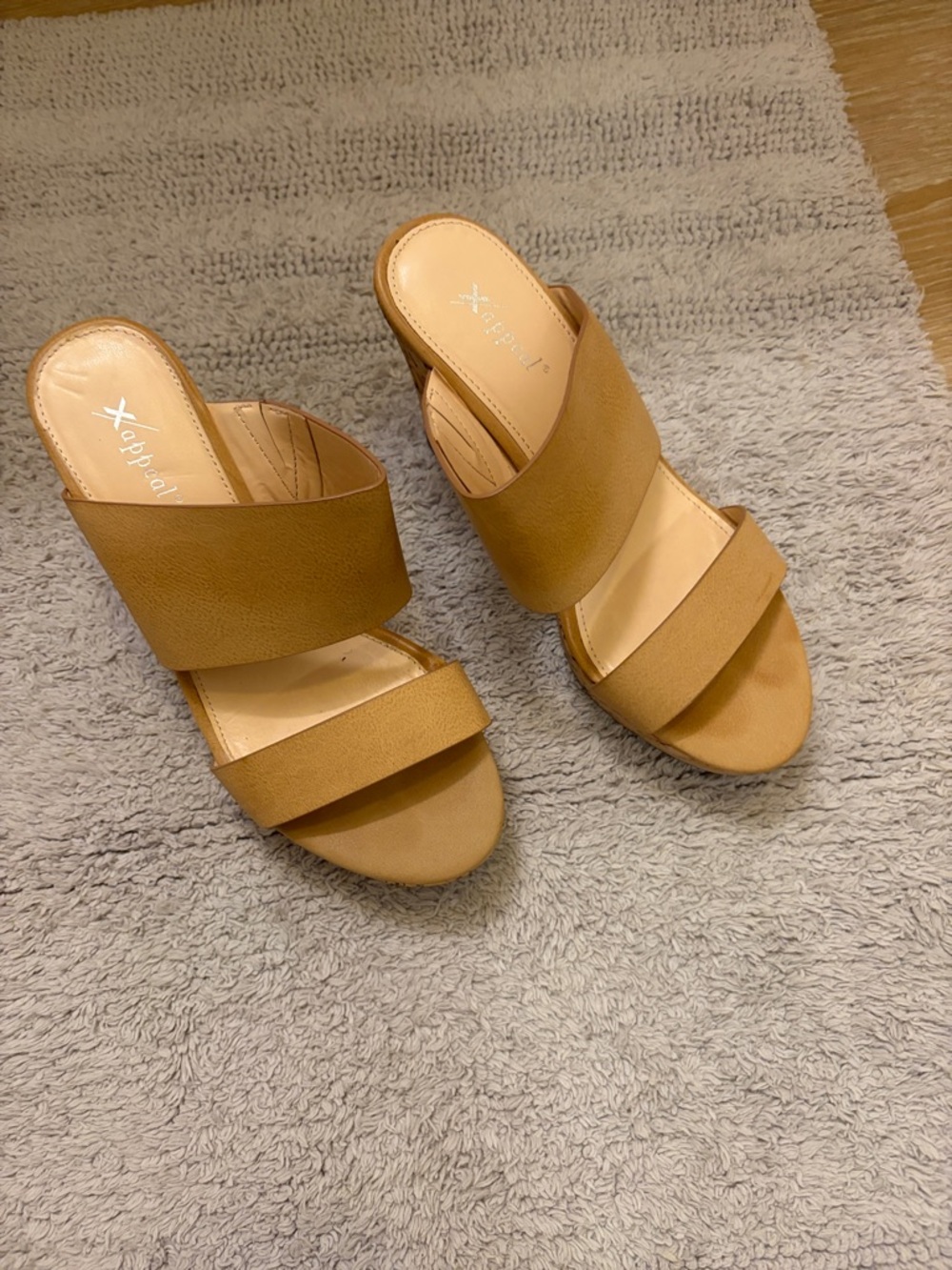 Xappeal Women's Tan Double-Band Slide Mules